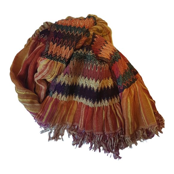 Wool Scarf Ruched 70's Vibe Oversize Bohemian BOHO - Picture 5 of 16
